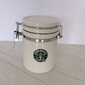 Starbucks Cream Ceramic Storage Jar with Metal Clasp